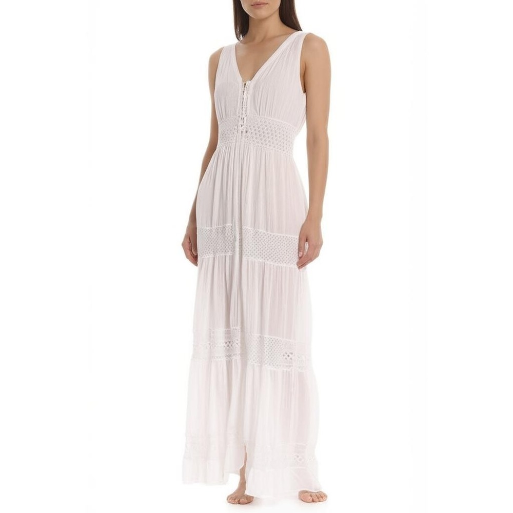 BLEU Rod Beattie Dress Swim‎ Cover-Up Size Large White Crochet Sheer Coastal